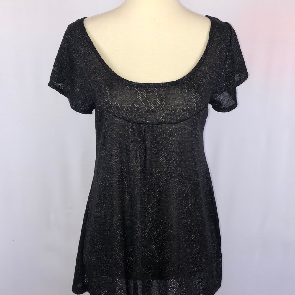 H&M Sexy & Sparkly Babydoll Style Black Eyelet Short Sleeve Blouse - Size Small
